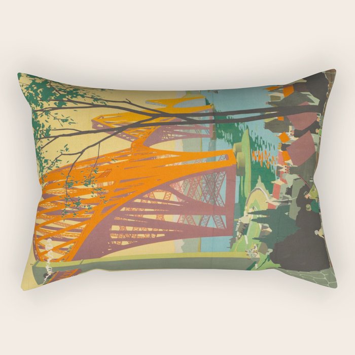 Mid Century Colorful Travel Posters Forth Bridge British Railways Rectangular Pillow Gallery Image 2