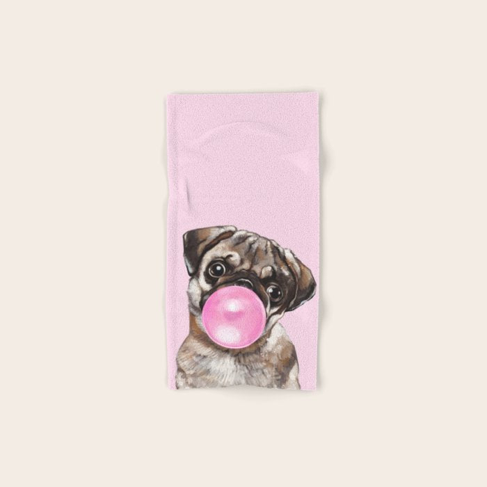 Pug with Pink Bubble Gum Bath Towel Gallery Image 1