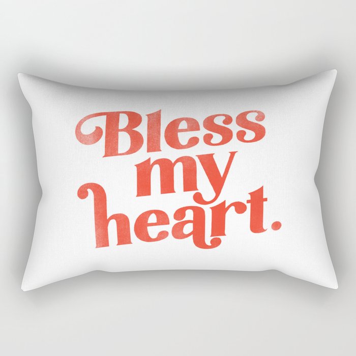 "Bless My Heart" Funny & Cute Red Typography Design Rectangular Pillow Gallery Image 2