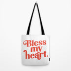"Bless My Heart" Funny & Cute Red Typography Design Tote Bag Gallery Image 2