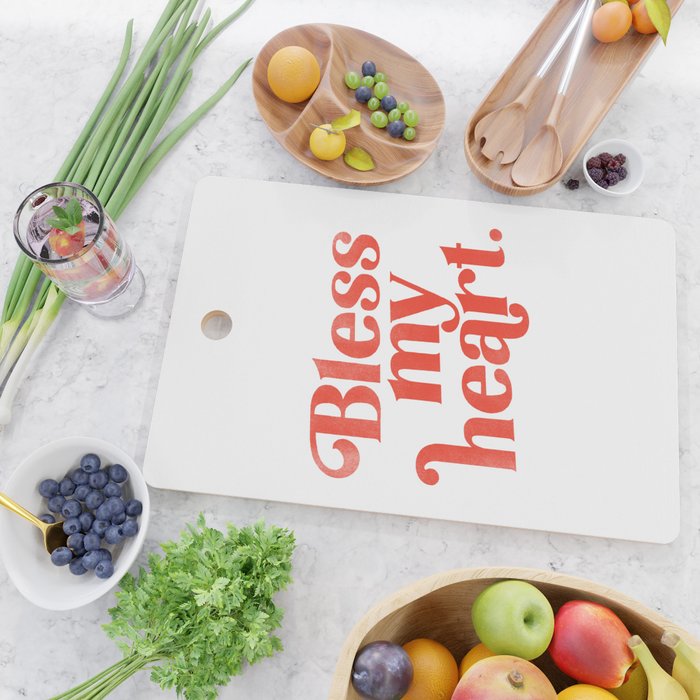 "Bless My Heart" Funny & Cute Red Typography Design Cutting Board Gallery Image 2