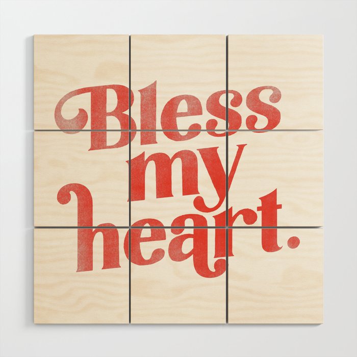 "Bless My Heart" Funny & Cute Red Typography Design Wood Wall Art Gallery Image 1