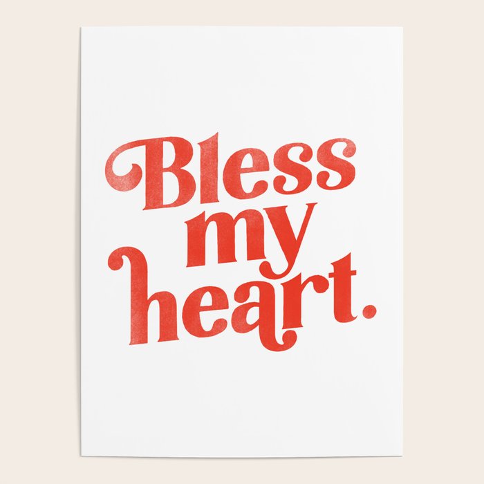 "Bless My Heart" Funny & Cute Red Typography Design Poster Gallery Image 4