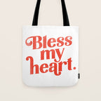 "Bless My Heart" Funny & Cute Red Typography Design Tote Bag Gallery Image 1
