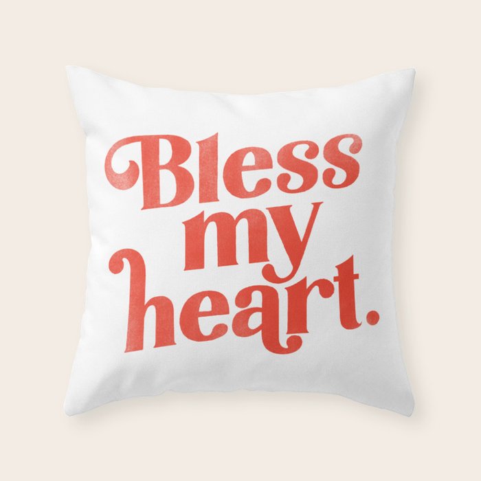 "Bless My Heart" Funny & Cute Red Typography Design Throw Pillow Gallery Image 1
