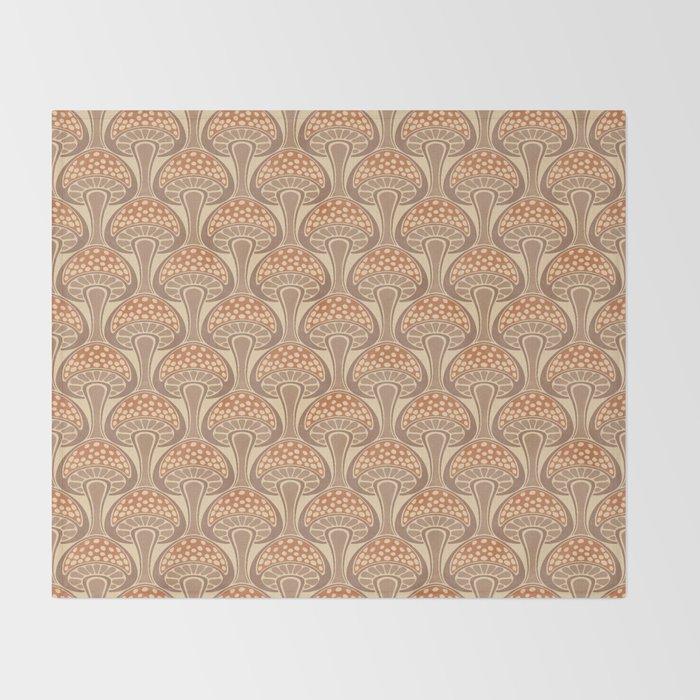 Art Nouveau Mushrooms - taupe and rust Throw Blanket Gallery Image 2
