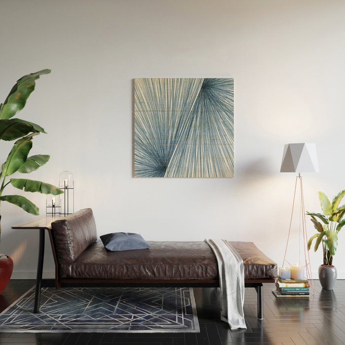 Mid Century Modern Indigo Blue Geometric Abstract Wood Wall Art Gallery Image 2