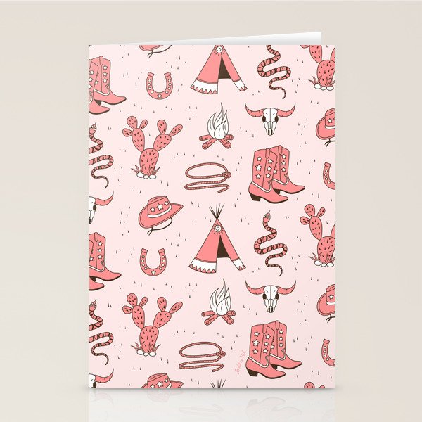 Cute Cowgirl Pattern, Cowboy Print in Blush Pink Stationery Card Gallery Image 2