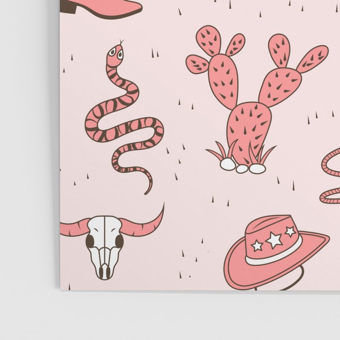 Cute Cowgirl Pattern, Cowboy Print in Blush Pink Poster Gallery Image 3