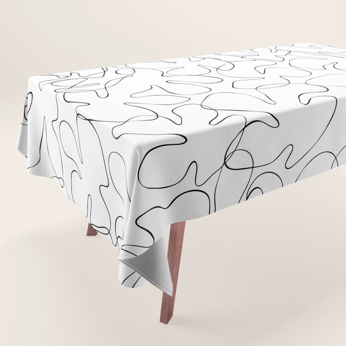 Abstract black and white floral art pattern Tablecloth Gallery Image 1