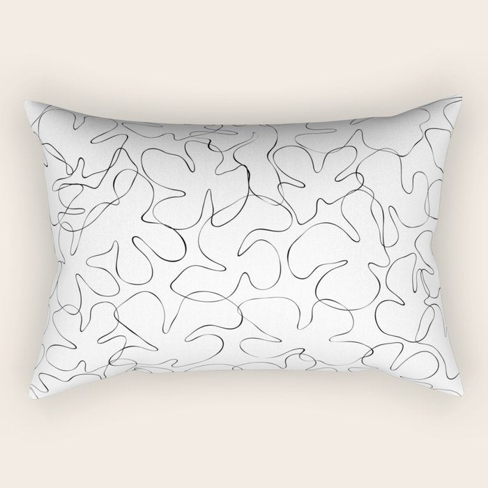 Abstract black and white floral art pattern Rectangular Pillow Gallery Image 1