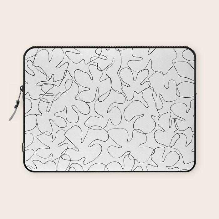 Abstract black and white floral art pattern Laptop Sleeve Gallery Image 1