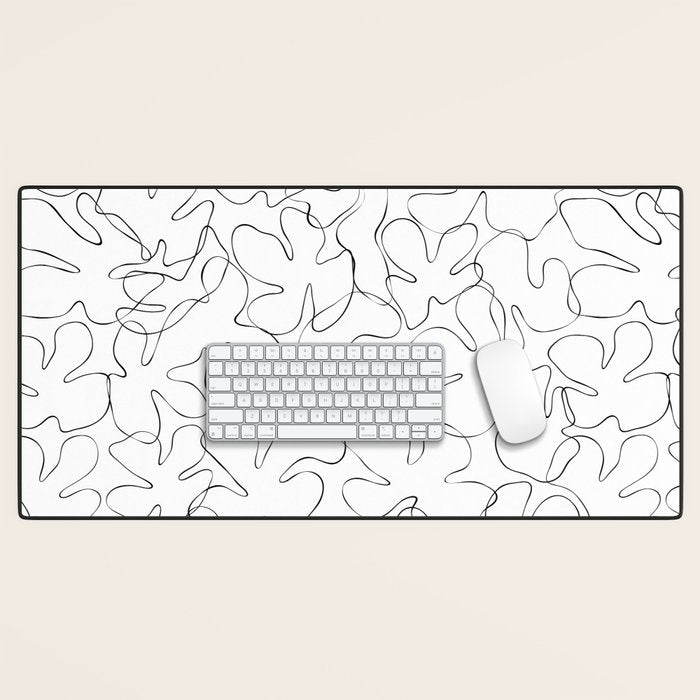 Abstract black and white floral art pattern Desk Mat Gallery Image 1