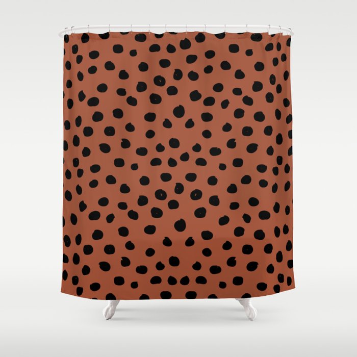 Leopard Print Rust Animal Print Brushstroke Polka Dots Dalmatian Cheetah Spots Boho Decor Minimal Shower Curtain Gallery Image 1