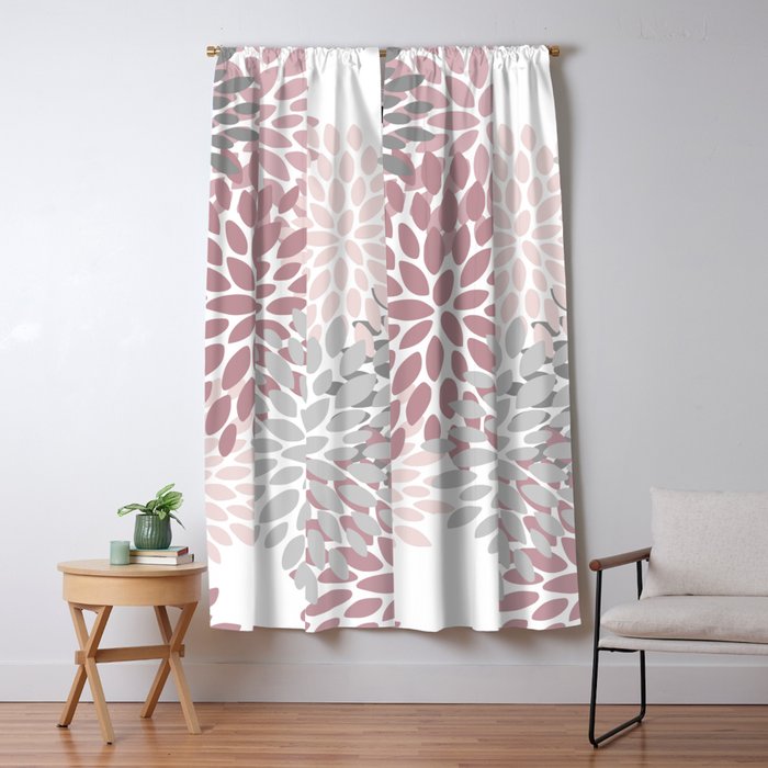 Floral Pattern, Pink, Gray and White Window Curtain Gallery Image 5