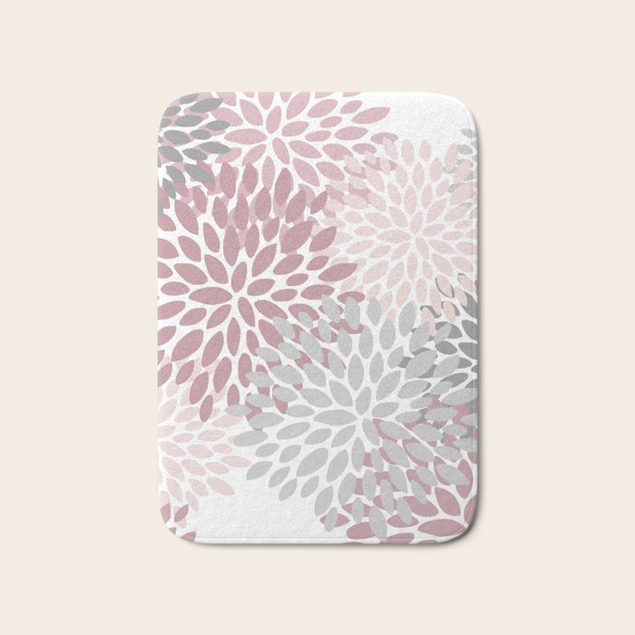 Floral Pattern, Pink, Gray and White Bath Mat Gallery Image 1