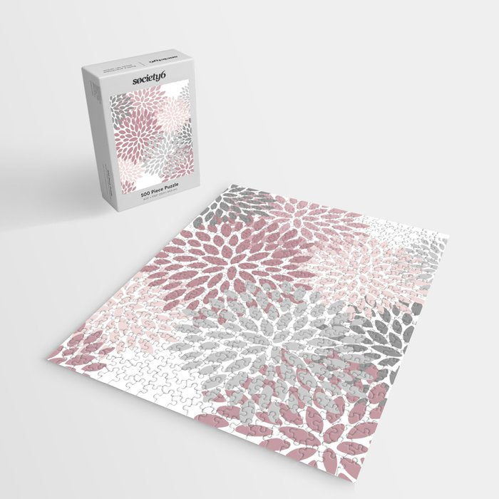 Floral Pattern, Pink, Gray and White Jigsaw Puzzle Gallery Image 2