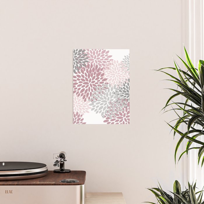 Floral Pattern, Pink, Gray and White Poster Gallery Image 2