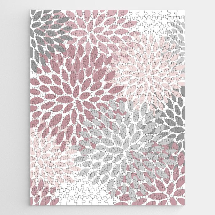 Floral Pattern, Pink, Gray and White Jigsaw Puzzle Gallery Image 1