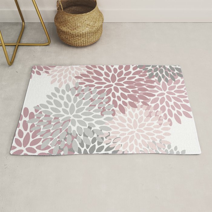 Floral Pattern, Pink, Gray and White Rug Gallery Image 1