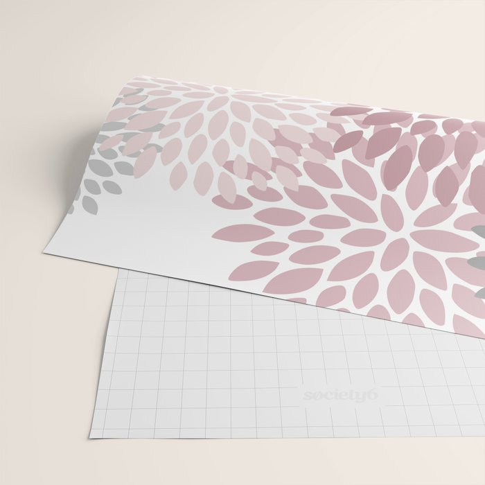 Floral Pattern, Pink, Gray and White Wrapping Paper Gallery Image 2