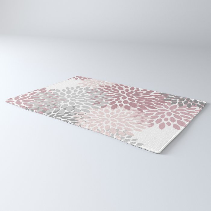 Floral Pattern, Pink, Gray and White Rug Gallery Image 3