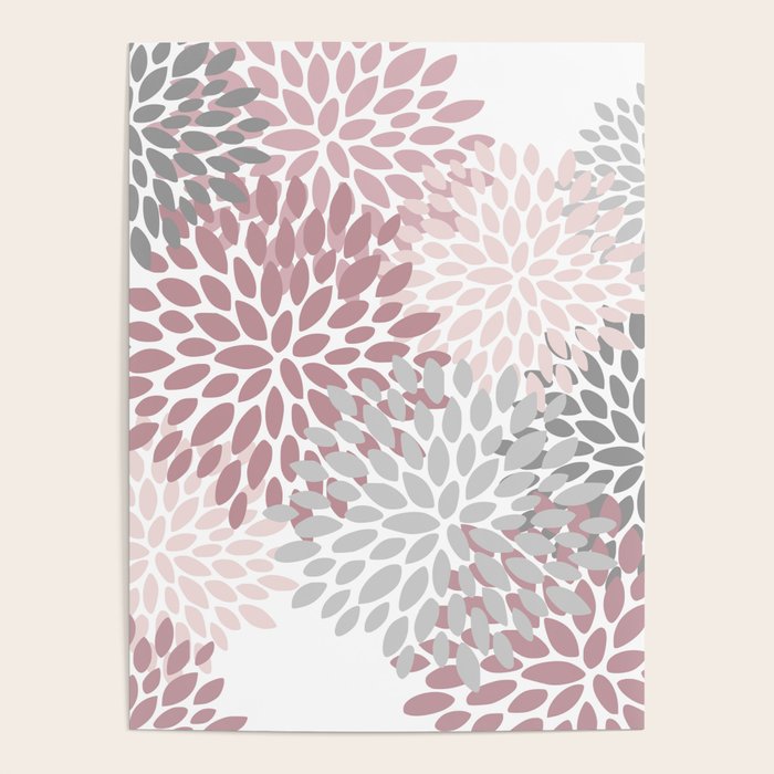 Floral Pattern, Pink, Gray and White Poster Gallery Image 1