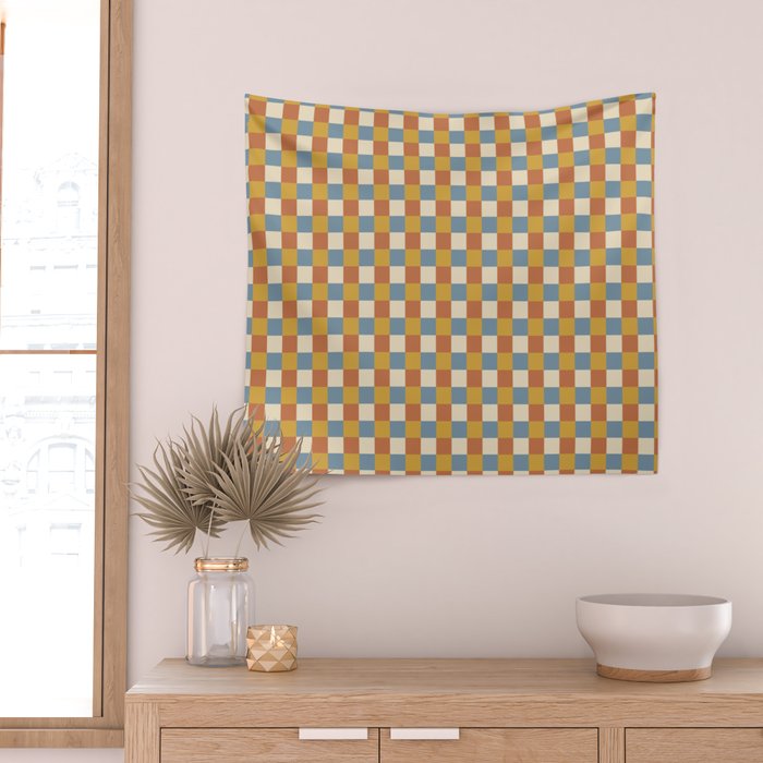 Checkered Multicolor Pattern XXXI Retro Summer Wall Tapestry Gallery Image 2