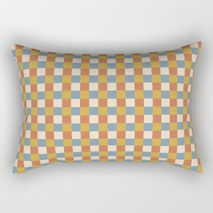 Checkered Multicolor Pattern XXXI Retro Summer Rectangular Pillow Gallery Image 2