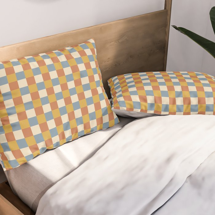 Checkered Multicolor Pattern XXXI Retro Summer Pillow Sham Gallery Image 2
