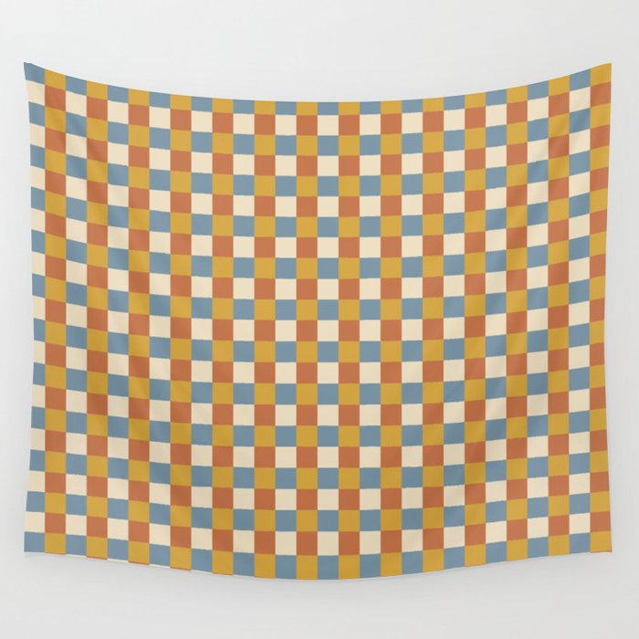 Checkered Multicolor Pattern XXXI Retro Summer Wall Tapestry Gallery Image 4