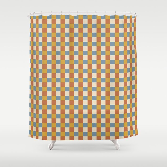 Checkered Multicolor Pattern XXXI Retro Summer Shower Curtain Gallery Image 1