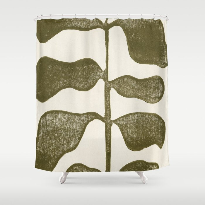 Linocut Plant Shower Curtain Gallery Image 1