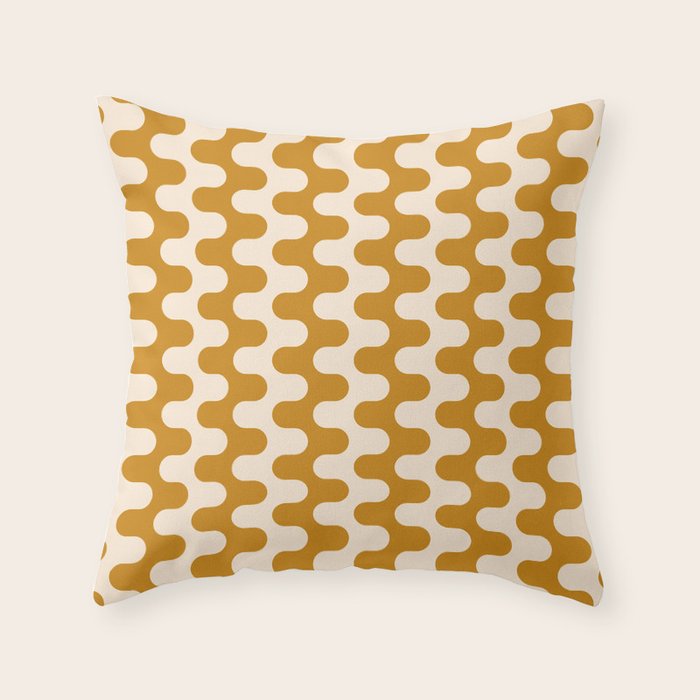 Retro Mid Century Modern Waves in  Yellow Ocher Throw Pillow Gallery Image 6