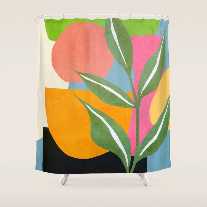 Minimal Modern Abstract Leaves 14 Shower Curtain Gallery Image 1