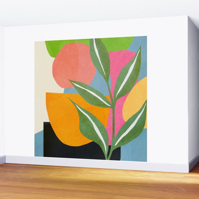 Minimal Modern Abstract Leaves 14 Wall Mural Gallery Image 2