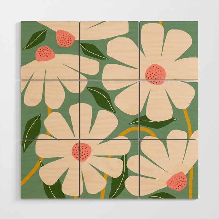 Wild Daisies - green Wood Wall Art Gallery Image 1