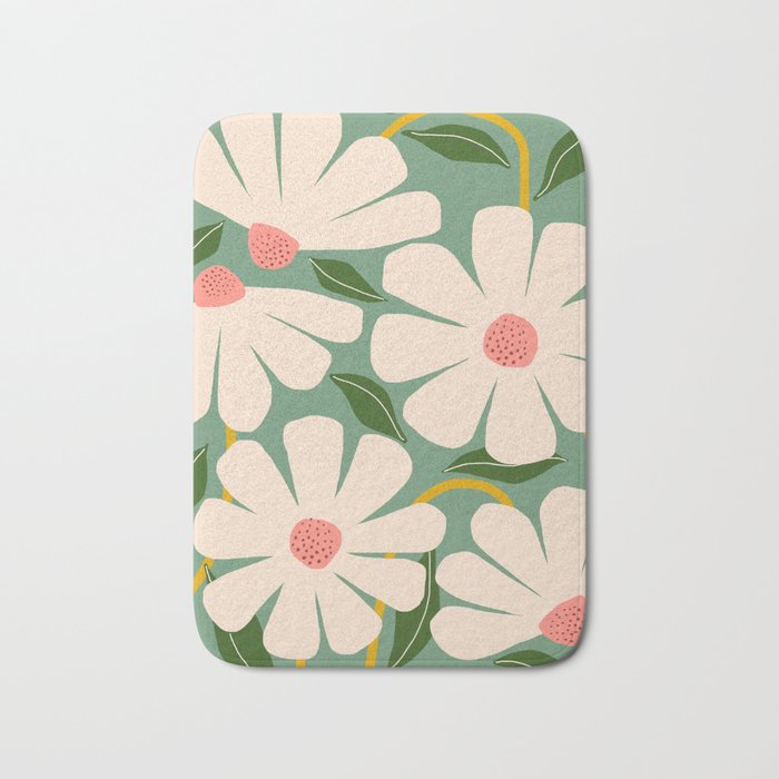 Wild Daisies - green Bath Mat Gallery Image 1