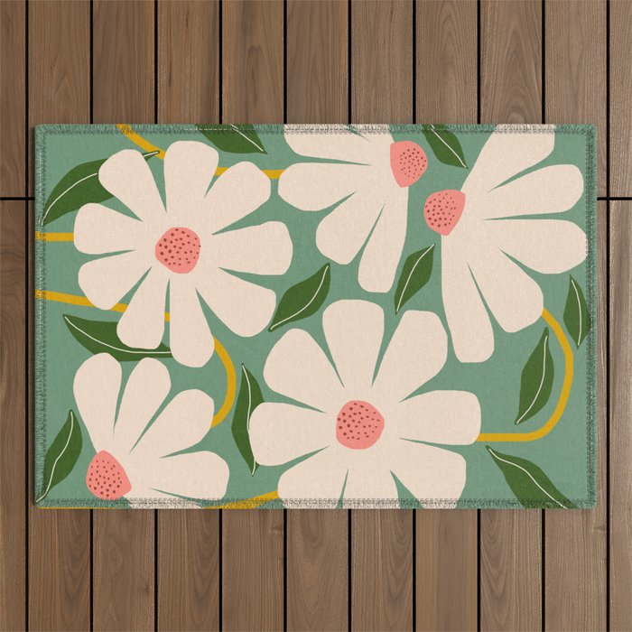 Wild Daisies - green Outdoor Rug Gallery Image 1