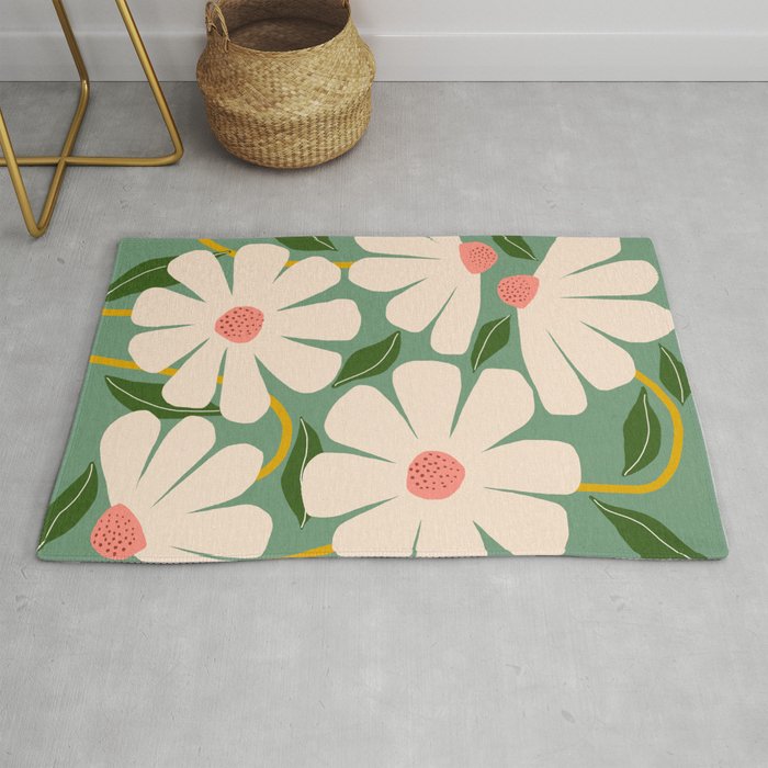 Wild Daisies - green Rug Gallery Image 1