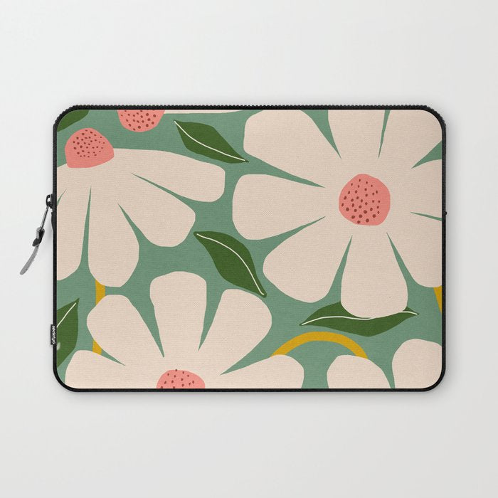 Wild Daisies - green Laptop Sleeve Gallery Image 1