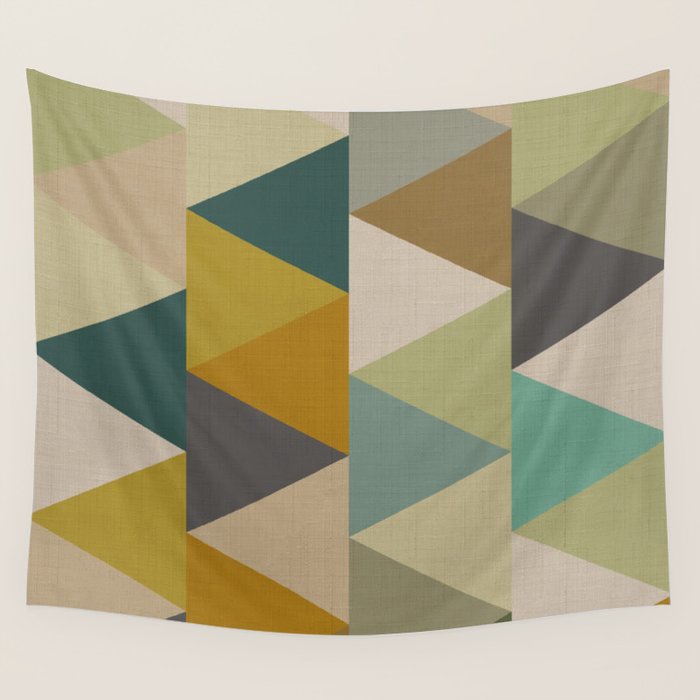 geometric mid century abstract nature green Wall Tapestry Gallery Image 1