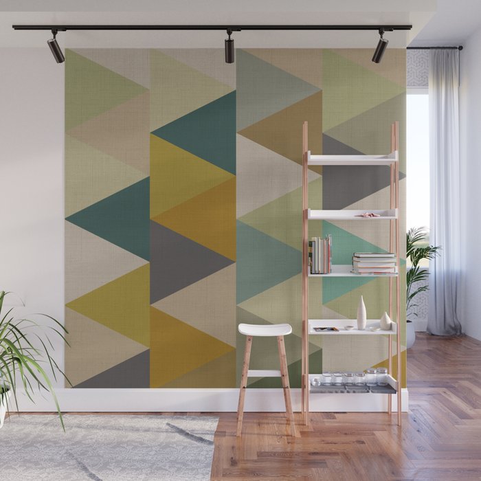 geometric mid century abstract nature green Wall Mural Gallery Image 1