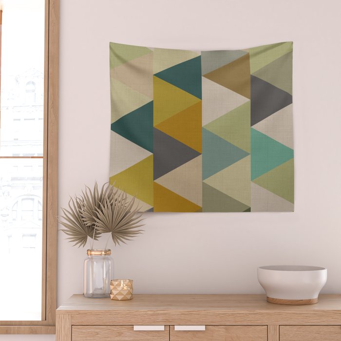 geometric mid century abstract nature green Wall Tapestry Gallery Image 2