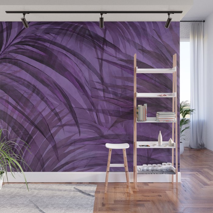 Lush Tropical Midnight Garden Purple Palm Grove  Wall Mural Gallery Image 1