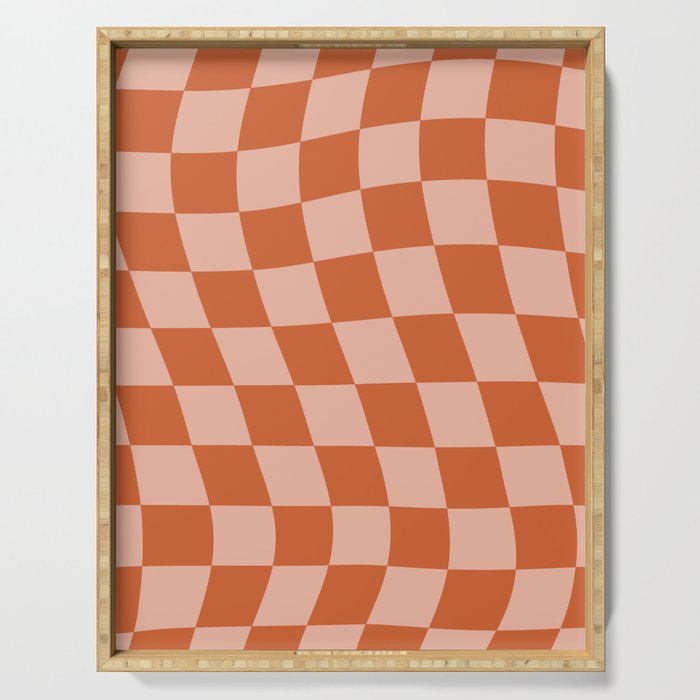 Warped Check Pattern Pumpkin Peach Serving Tray Gallery Image 1