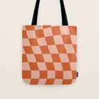 Warped Check Pattern Pumpkin Peach Tote Bag Gallery Image 1