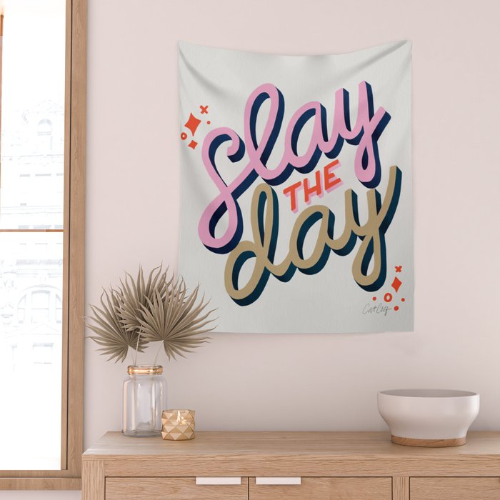 Slay the Day - Coral & Pink Wall Tapestry Gallery Image 2