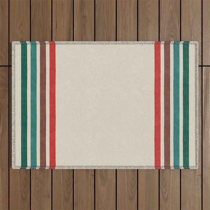 Blanket Stripe - vintage teal, green, brown, and red Outdoor Rug Gallery Image 1