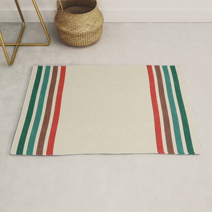 Blanket Stripe - vintage teal, green, brown, and red Rug Gallery Image 1